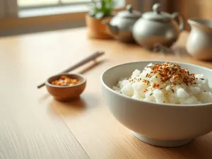 Porcja lepkiego natto z szczypiorkiem i musztardą na białym talerzu, gotowa do podania zgodnie z domowym przepisem.