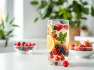 Zbliżenie klingi starego noża kuchennego z delikatną patyną na desce, w tle rozmyta, przytulna kuchnia.