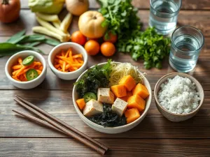 Szklanka złocistej, musującej kombuchy na drewnianym stole obok imbiru, cytryny i herbaty, w przytulnej kuchni.